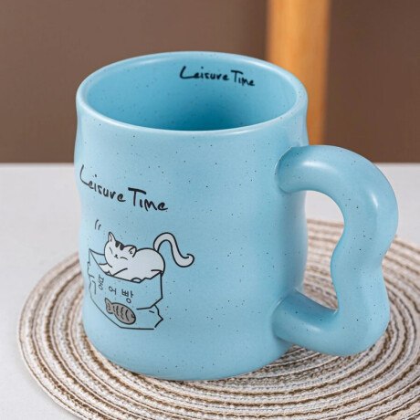 Taza De Cerámica Ondeada Gatito Celeste