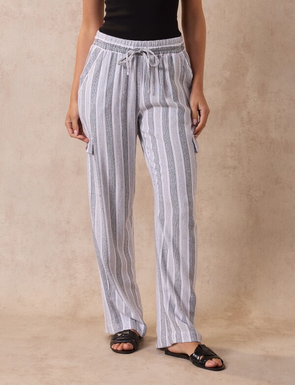 Pantalon Cargo Lino BLANCO/NEGRO