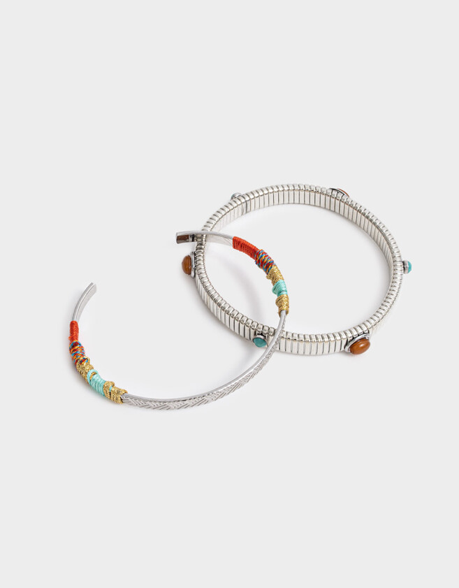 Pulseras Rígidas Sets Piedra Pulseras Rígidas Set X2 Con Piedra - Plateado