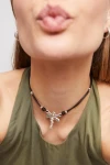 COLLAR DE CUERO Y LIBÉLULA BAÑADA EN PLATA DE LEY PLATA / BLANCO