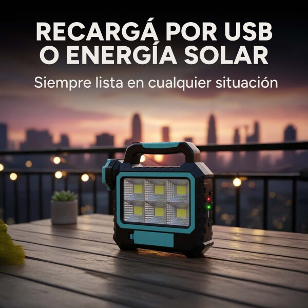 Linterna Led Farol Reflector Recargable Solar Usb + Lampara Color Celeste