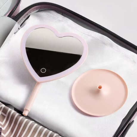 Espejo de tocador con forma de corazón y luz LED Rosa
