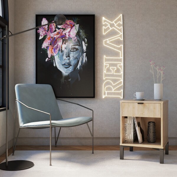 Mesa De Luz Stella Mszx601ma Mdf Cajón Estante MESA DE LUZ STELLA