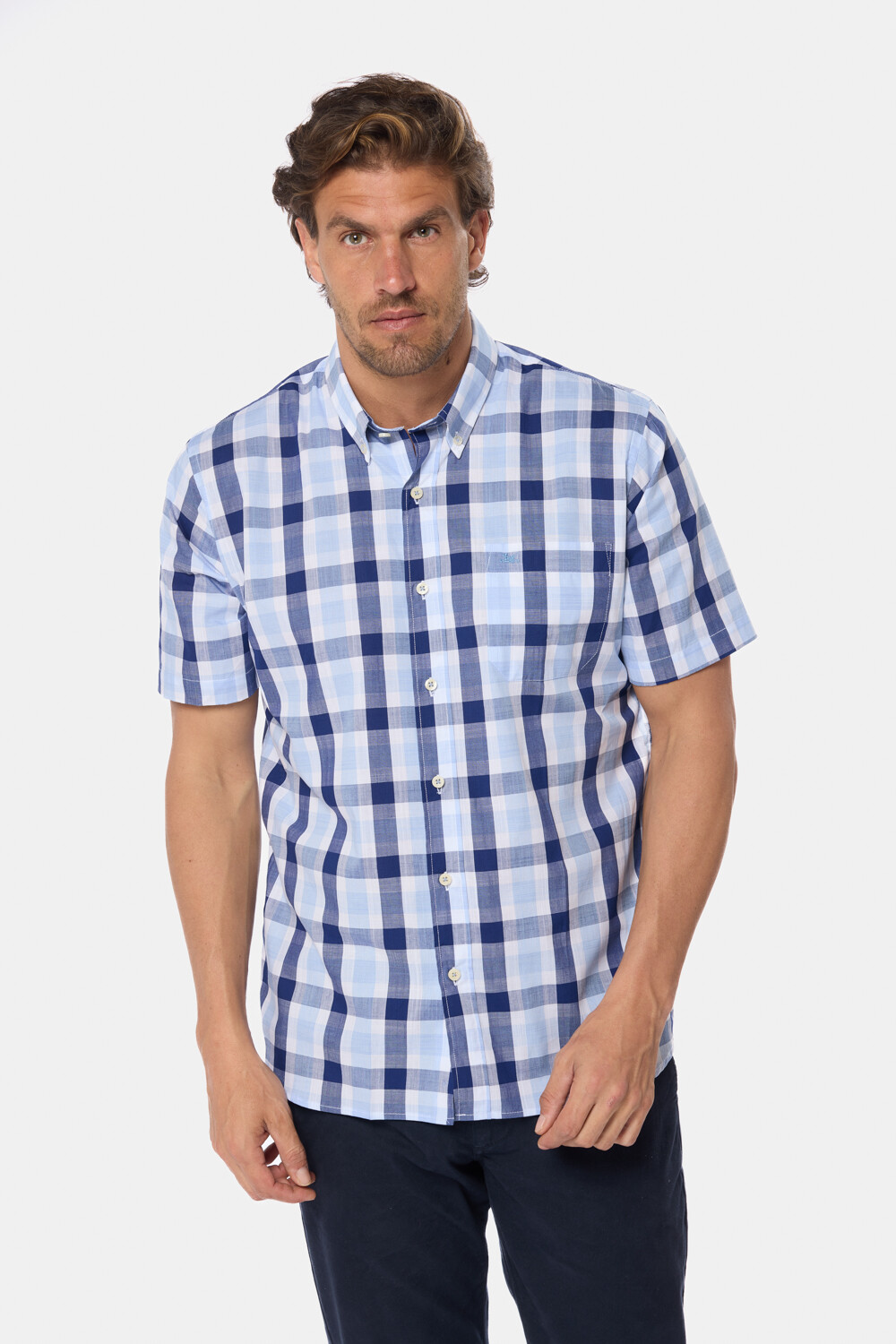 CAMISA A CUADROS Celeste