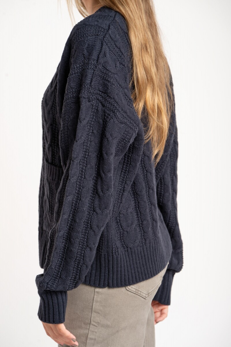 Cardigan Texturado Lana Azul Oscuro