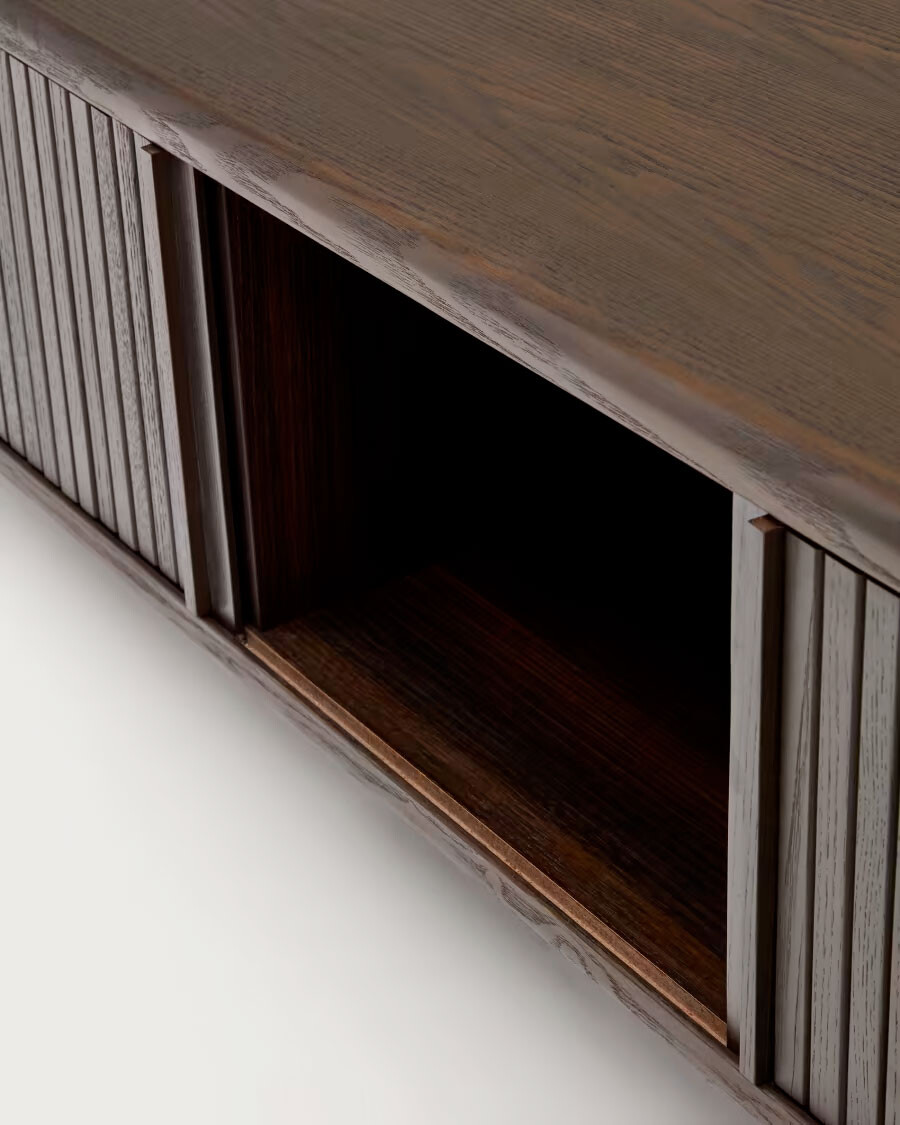 Mueble TV Mailen 2 puertas en chapa de fresno con acabado oscuro 200 x 50 cm