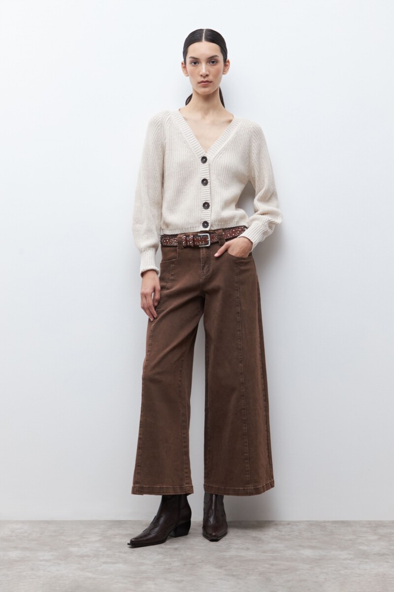 Cardigan escote V beige melange