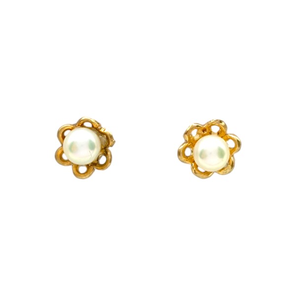 Caravanas Perlas base flor- Oro bajo - Perla española- CA8240 conperla
