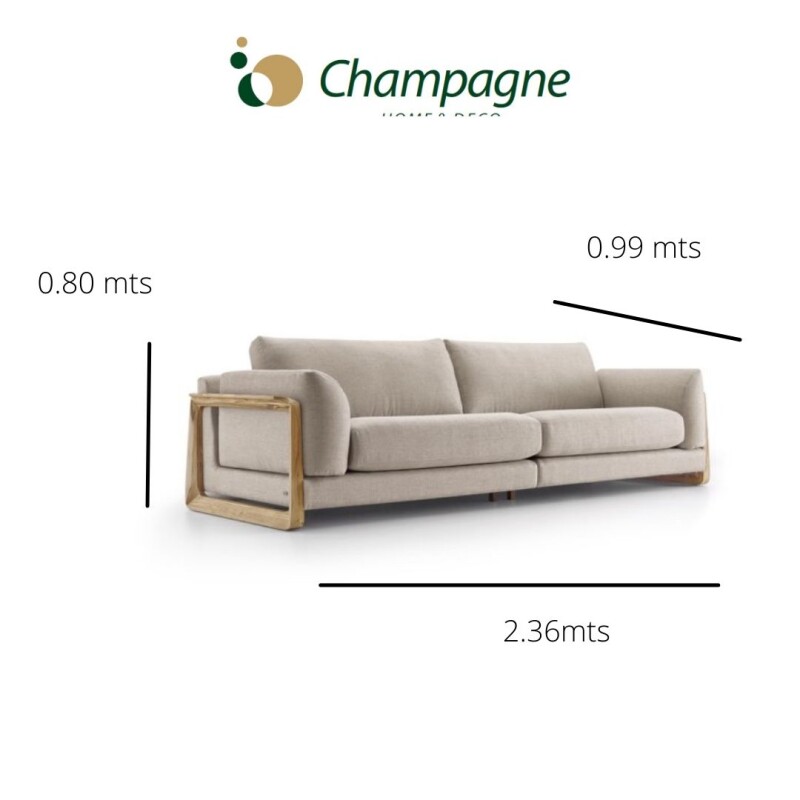 Sofa 3 cuerpos - Madera cinamomo - Tela Tramada Beige Sofa 3 cuerpos - Madera cinamomo - Tela Tramada Beige