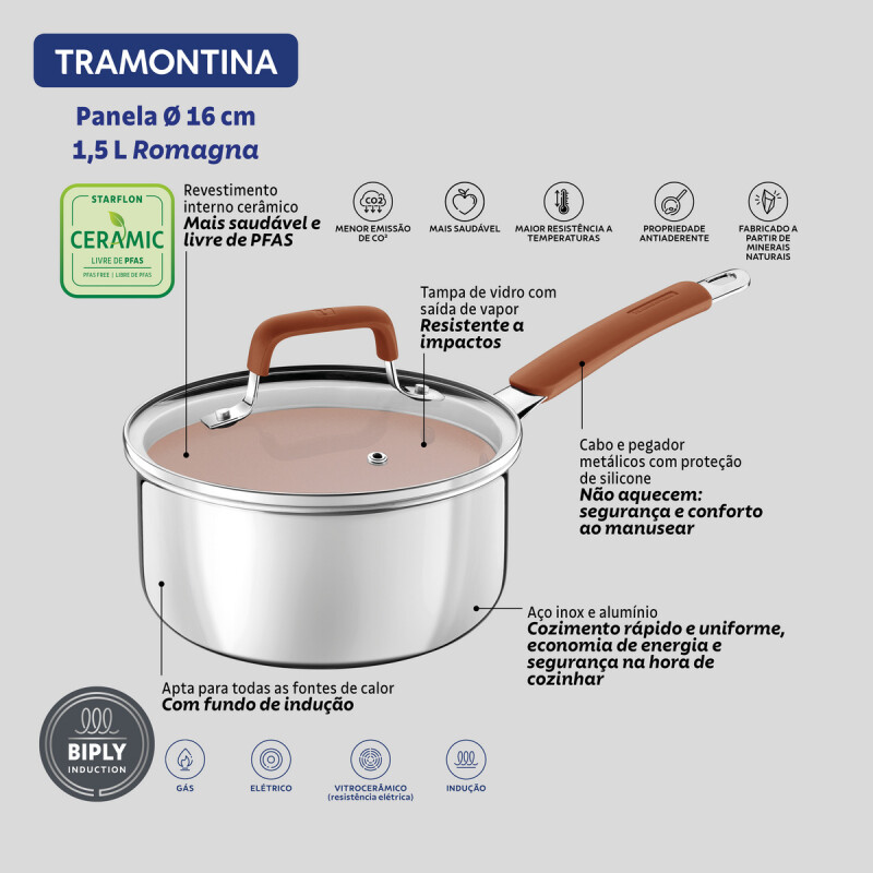 OLLA 16CM C/TAPA VIDRIO ACERO INOX. C/REVESTIMIENTO EN CERÁMICA ROMAGNA 28743/316 OLLA 16CM C/TAPA VIDRIO ACERO INOX. C/REVESTIMIENTO EN CERÁMICA ROMAGNA 28743/316