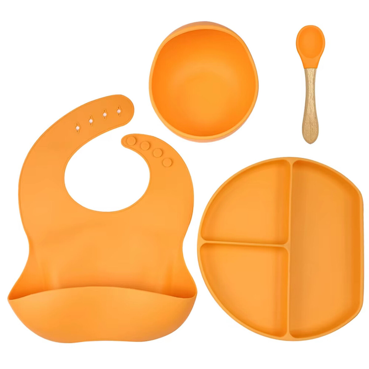 Set de Comida Bebé con Babero Plato Bowl Cuchara en Silicona - Mostaza 