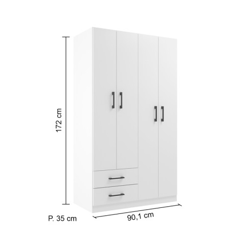 Ropero de 4 Puertas y 2 Cajones 90 cm Ancho con Perchero - Blanco Ropero de 4 Puertas y 2 Cajones 90 cm Ancho con Perchero - Blanco