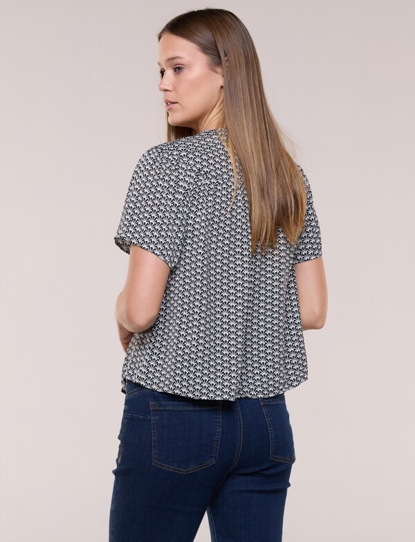 Blusa Estampada Con Escote Gota Y Lazo NEGRO/BLANCO