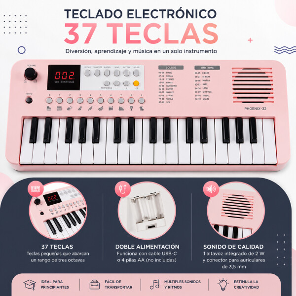 Organo Musical Infantil Medeli 37 Teclas Portátil Mk1 ROSADO