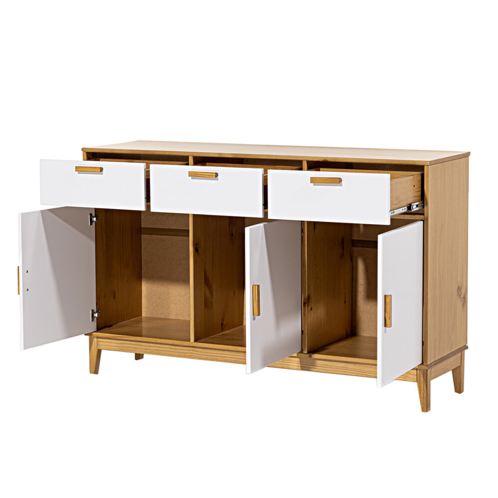 Cómoda madera maciza 4 cajones 1 puerta Blanco