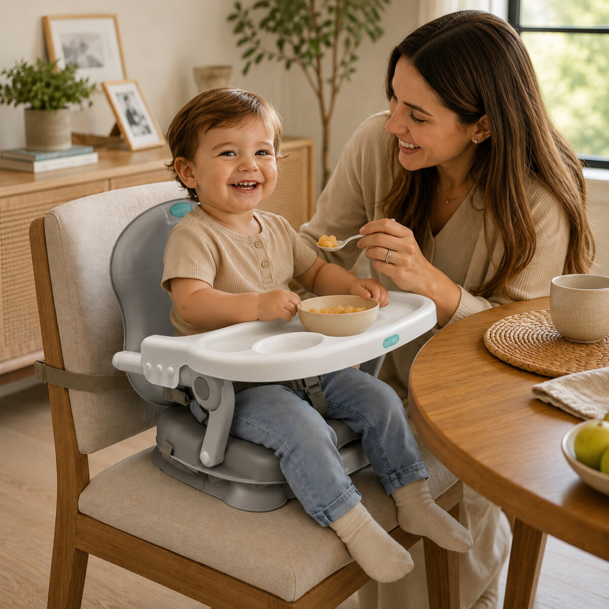 Silla de Comer para Bebé Plegable con Bandeja - Gris 1 