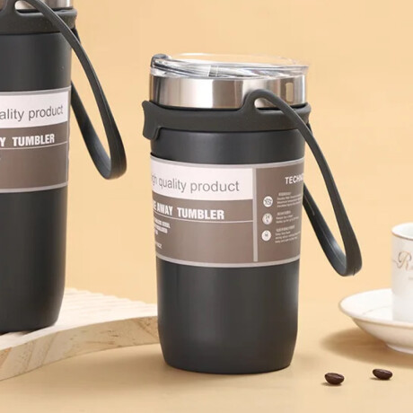 Vaso térmico de acero con tapa y agarre de silicona Negro