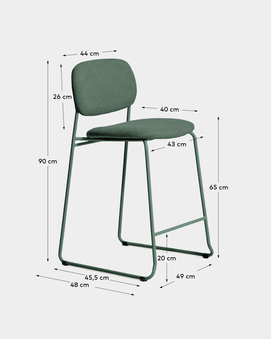 Taburete apilable Meli de chenilla verde y patas de metal verde FSC Mix Credit 65 cm Taburete apilable Meli de chenilla verde y patas de metal verde FSC Mix Credit 65 cm