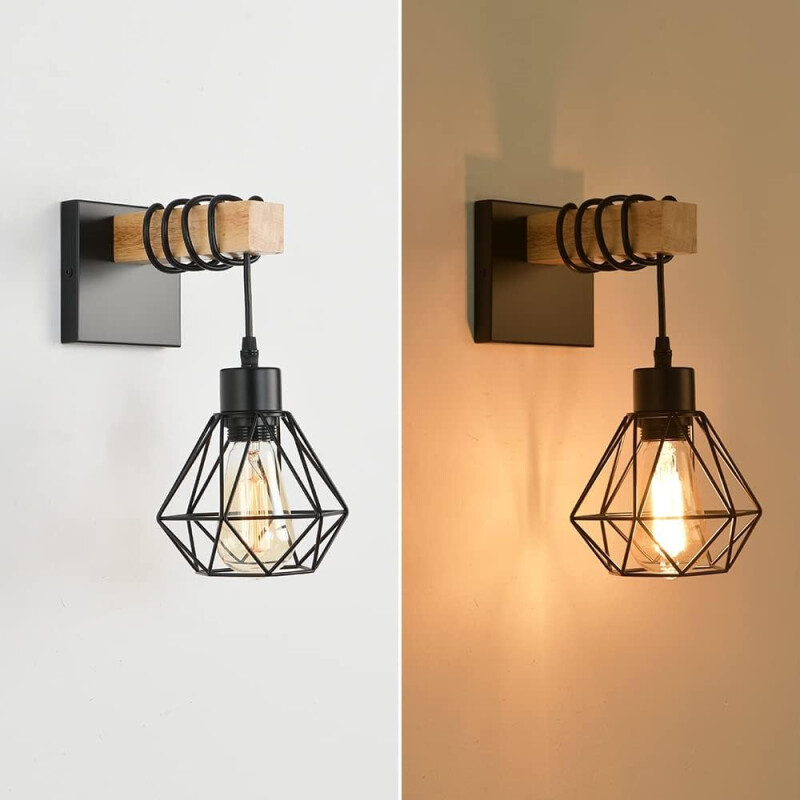 Aplique De Pared Colgante Vintage Diamante Madera Led Deco Negro