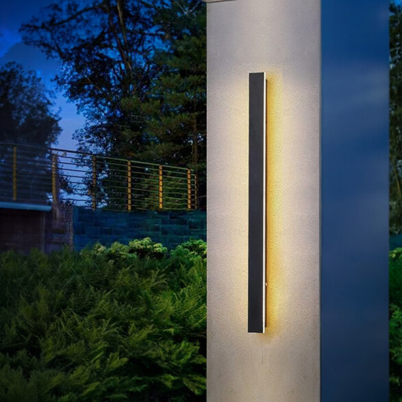 Aplique pared rect negro luz indir 9W cálida IP65 ZU0332