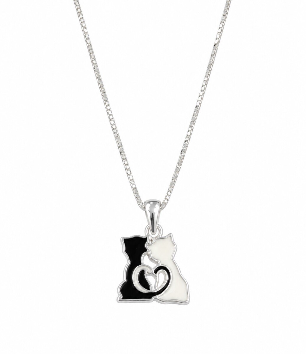 Cadena y colgante dos gatos negro y blanco 
