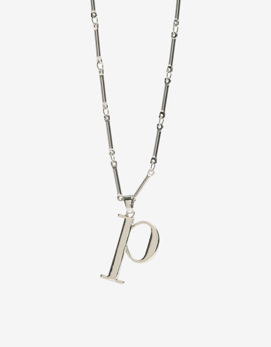 Collar Largo Inicial P - Plateado Rodio 