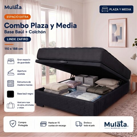 Sommier Baúl Plaza Y Media Negro con Colchón Linde Zafiro 110x190 Firme Sommier Baúl Plaza Y Media Negro con Colchón Linde Zafiro 110x190 Firme
