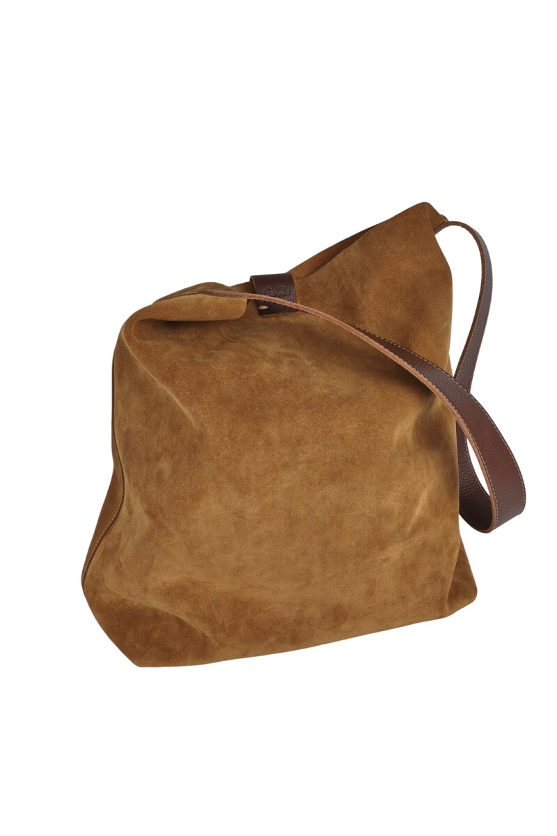Tote bag de cuero con gamuza Tostado