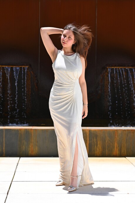 Vestido largo Fabricia Gris claro metalizado