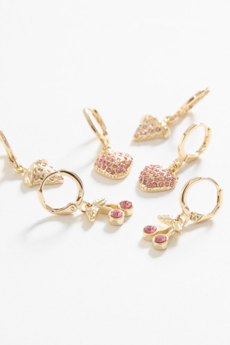 Set aros strass cherry dorado