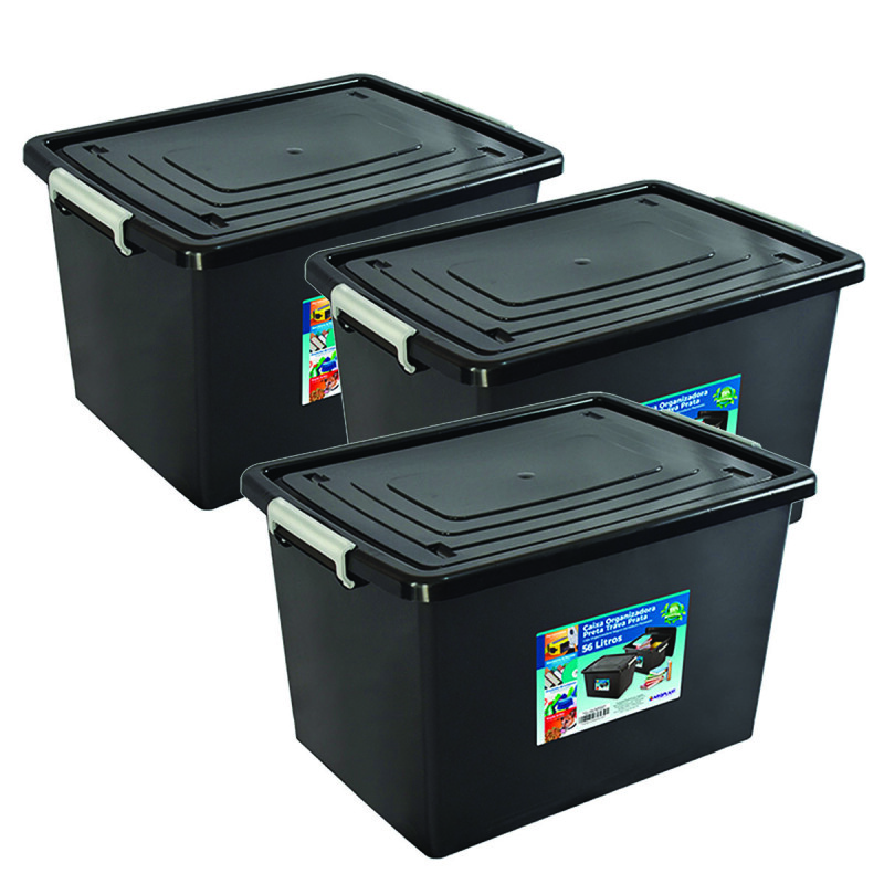 Set x3 Caja Organizadora 56 Lts NEGRO