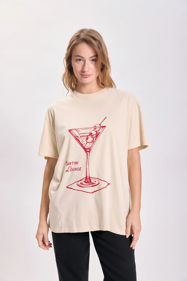 Remera oversize estampa Beige