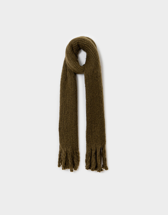 Bufandas Clasico Bufanda Con Flecos - Verde Kaki