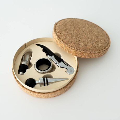 Set de Vino 4 Accesorios con Sacacorchos y Estuche de Corcho Natural