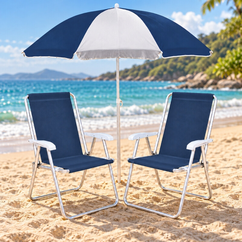 Set x2 Silla Alta Conforto Sannet + Sombrilla AZUL