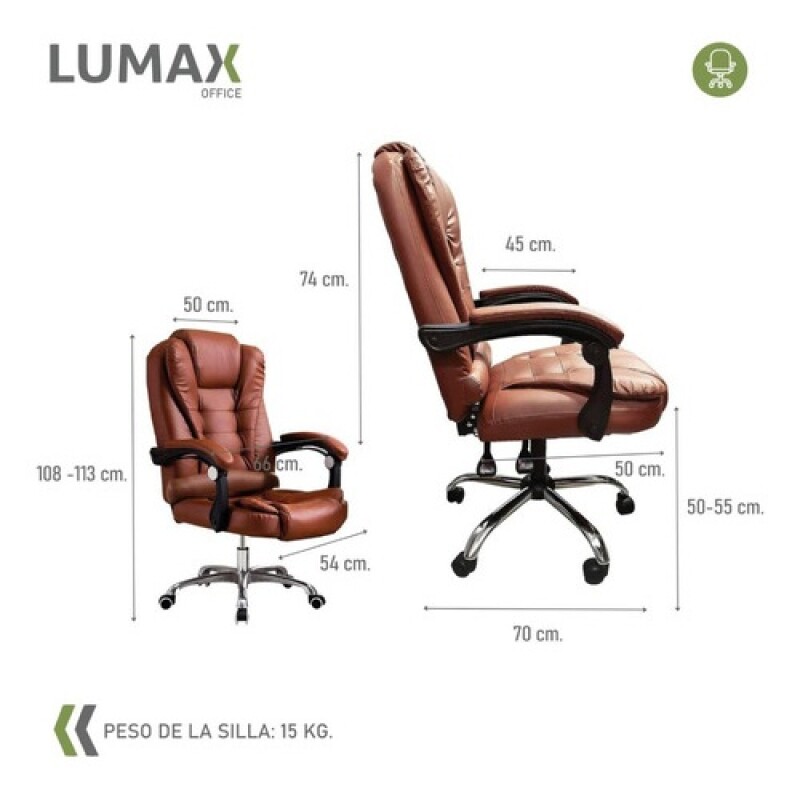 Silla Ejecutiva Lumax Miles En Cuero Con Inclinación Ergonómica Y Ajuste De Bloqueo Marrón