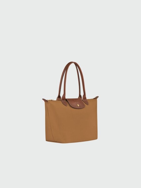 Longchamp -Cartera Longchamp plegable de nylon con cierre y asa larga, Le pliage M Beige