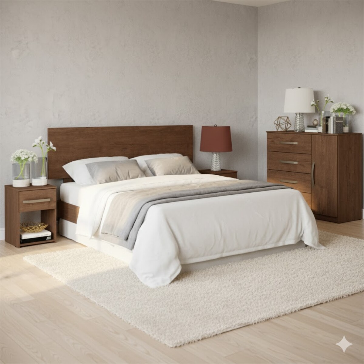 Combo Respaldo, 2 Mesas de Luz y Cómoda - MDP - Dakar 