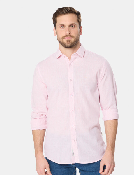 CAMISA DE LINO RAYADA Rosa