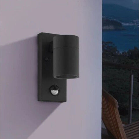 Aplique pared negro 1XGU10 IP44 c/sensor RIGA5 EG0429