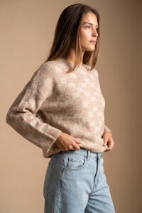 Sweater Intarsia Cuadros Rosa Viejo