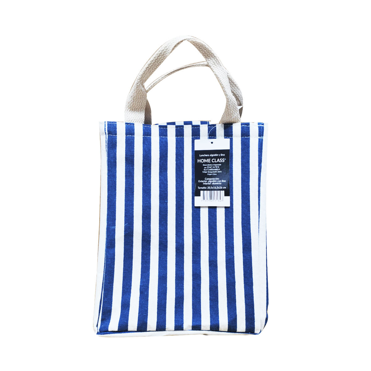 Lunchera Térmica De Algodón A Rayas 26 x 20 cm - AZUL 