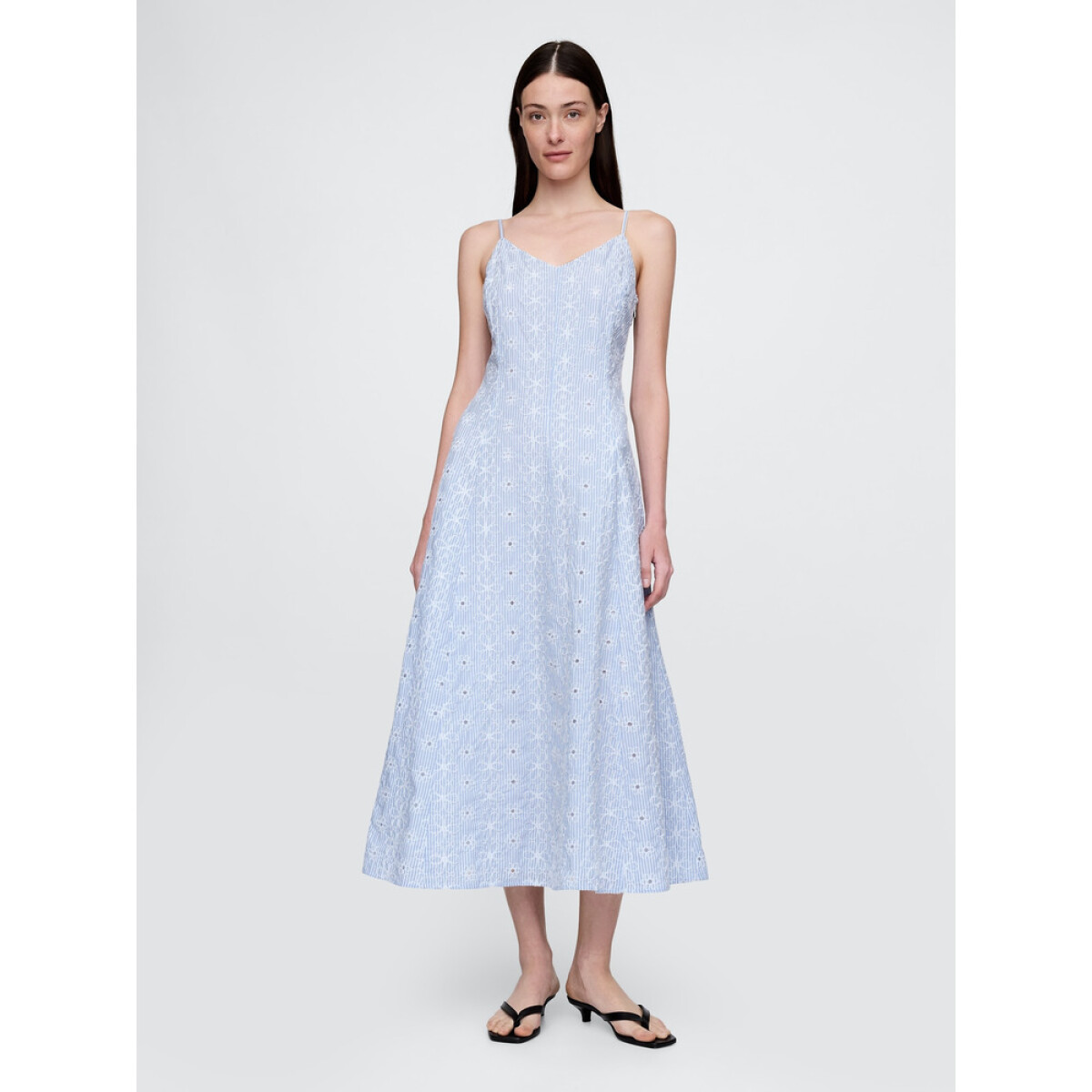 SL V NECK TEXTURED MIDI - BLUE STRIPE 