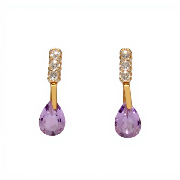 Caravanas pendiente Amatista gota oro - Oro bajo - Amatista y Zirconia - CA8070 conpiedra