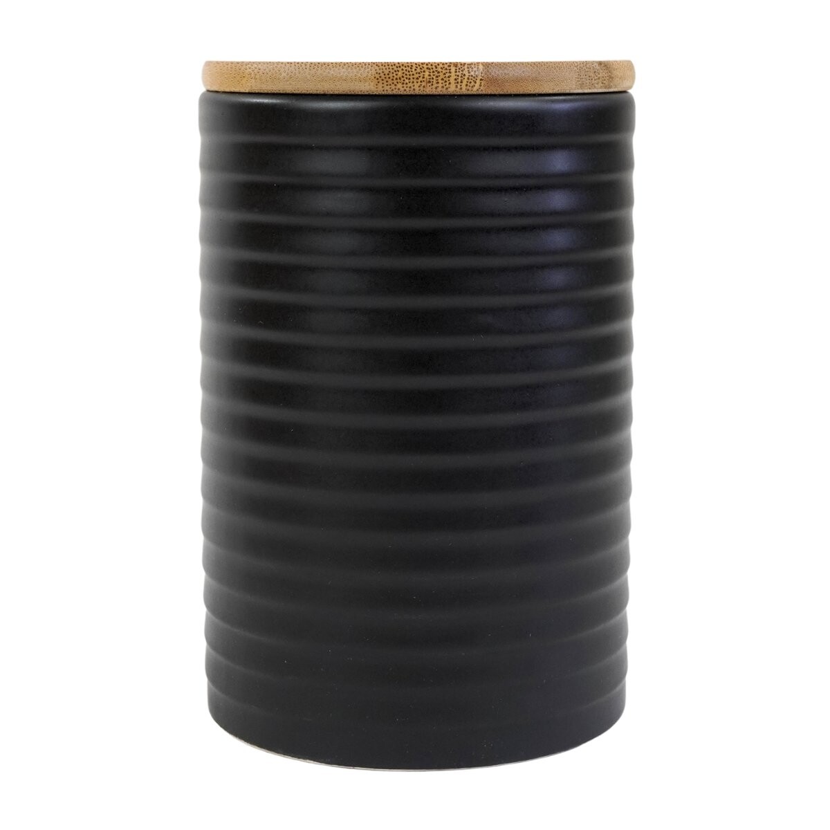 Recipiente de ceramica negro con tapa de madera 