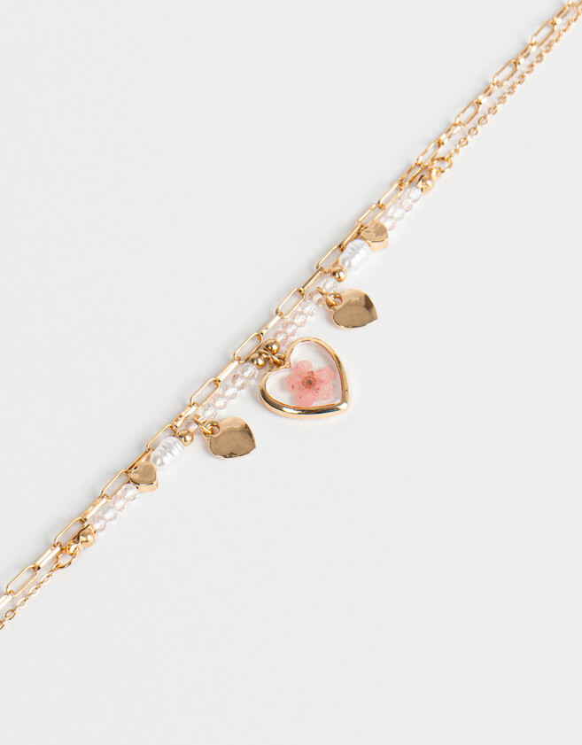 Collares Cortos Con flores Collar Corto Con Flores Y Corazones - Dorado