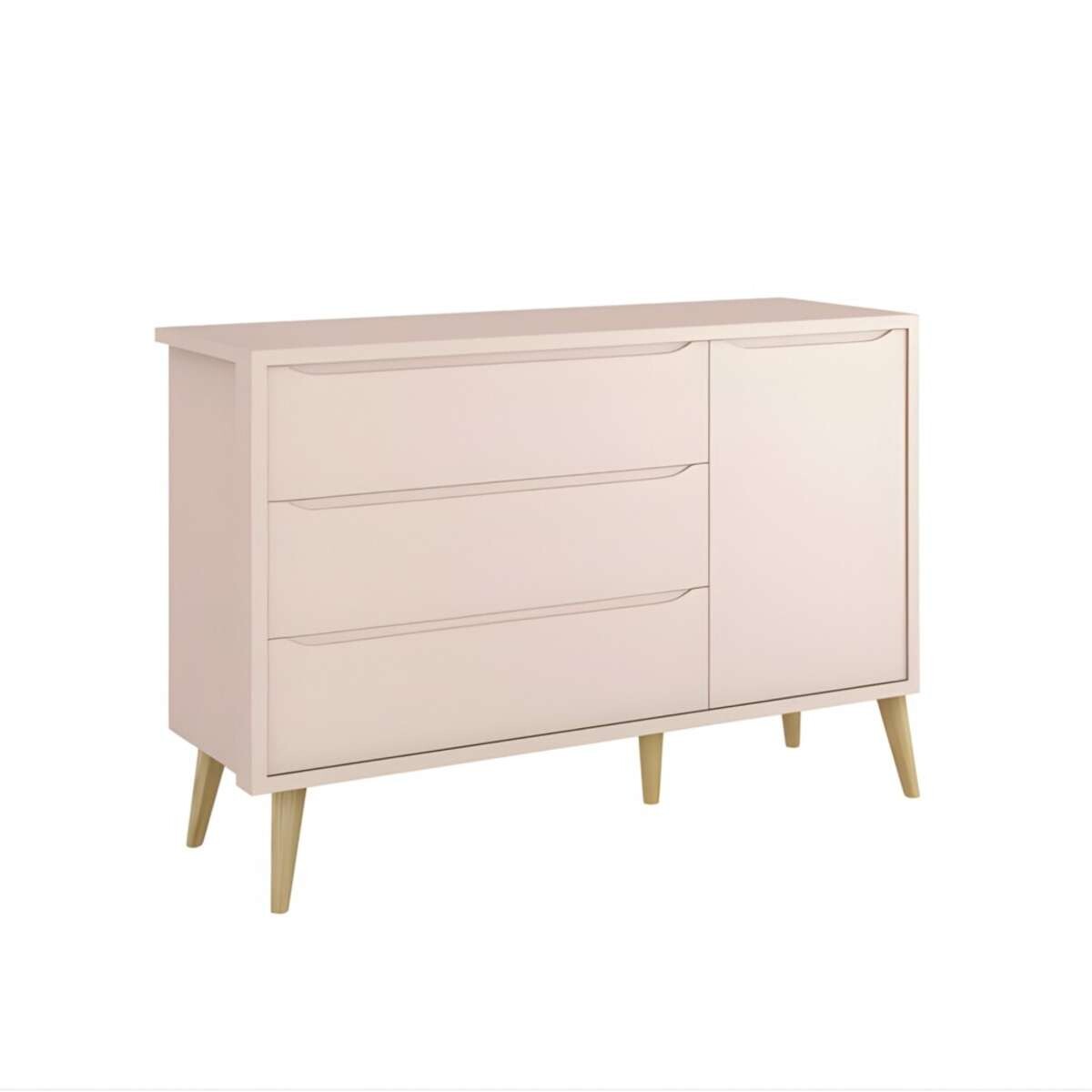 Comoda 3 Cajones 1 Puerta Zapatera Infantil Theo - Rosa 