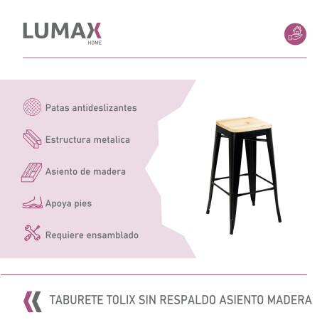 Taburete Tolix en metal y asiento de madera Negro