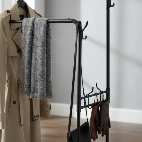 Perchero Armario Doble Barral 2 Niveles Ganchos Laterales Negro