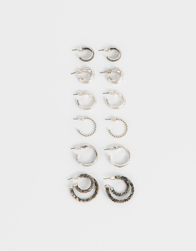 Aros Argollas Set Premium Silver Set De Aros Argolla Bañados En Plata - Plateado